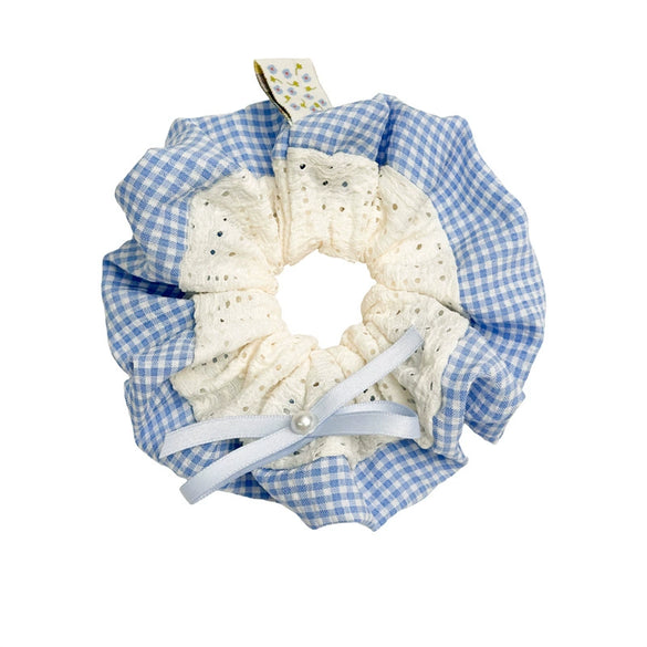 Fabric Doublesided Breathable Blue Spotted Square Handmade Women's High Elasticity Hair Ring