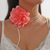 Fabric Flower Lace Ghost Flower Necklace With Geometric Design For Women