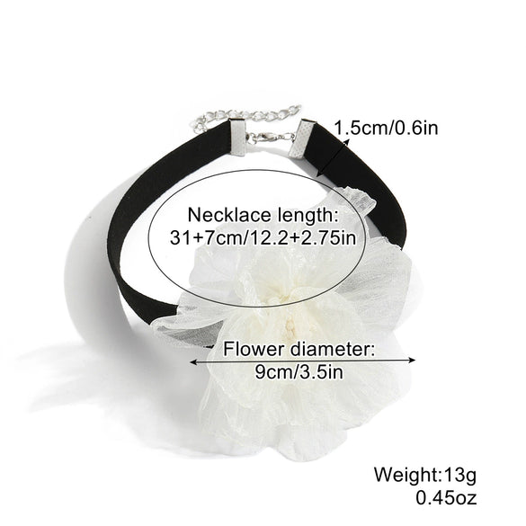 Fabric Flower Lace Ghost Flower Necklace With Geometric Design For Women
