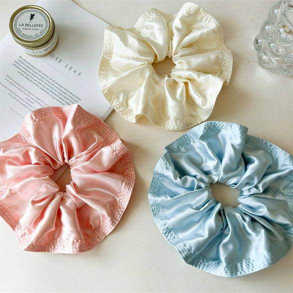 Fabric Hair Accessories Wood Edge Pleated Colon Ring Oversized Flower Bud Ring Handmade