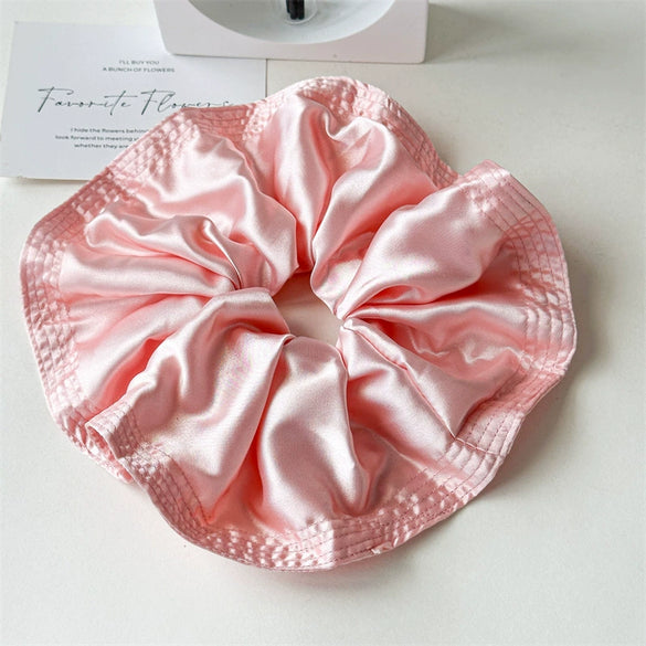 Fabric Hair Accessories Wood Edge Pleated Colon Ring Oversized Flower Bud Ring Handmade