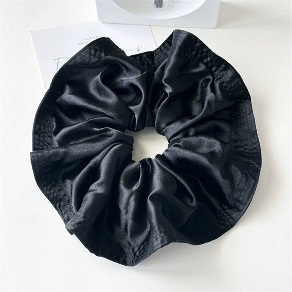 Fabric Hair Accessories Wood Edge Pleated Colon Ring Oversized Flower Bud Ring Handmade