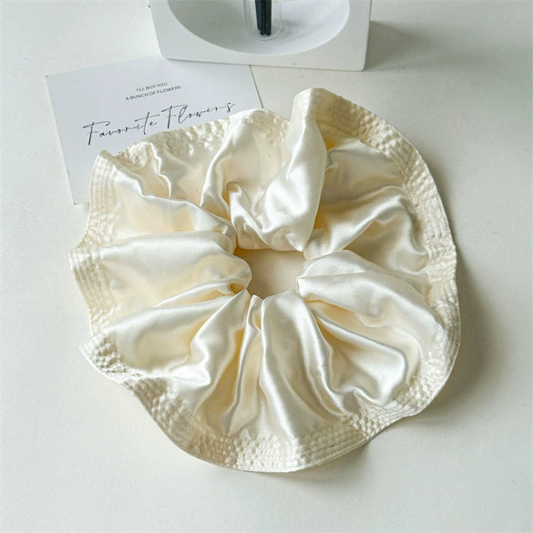 Fabric Hair Accessories Wood Edge Pleated Colon Ring Oversized Flower Bud Ring Handmade