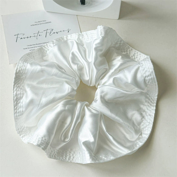 Fabric Hair Accessories Wood Edge Pleated Colon Ring Oversized Flower Bud Ring Handmade