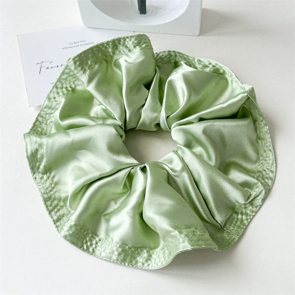Fabric Hair Accessories Wood Edge Pleated Colon Ring Oversized Flower Bud Ring Handmade