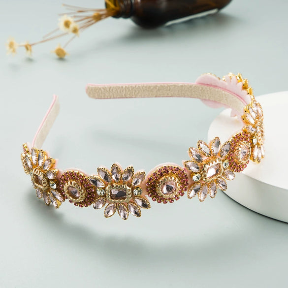 Fabric Hairband Inlaid With Glass Diamond Flower Fashion Ol Style Women's Hair Accessory