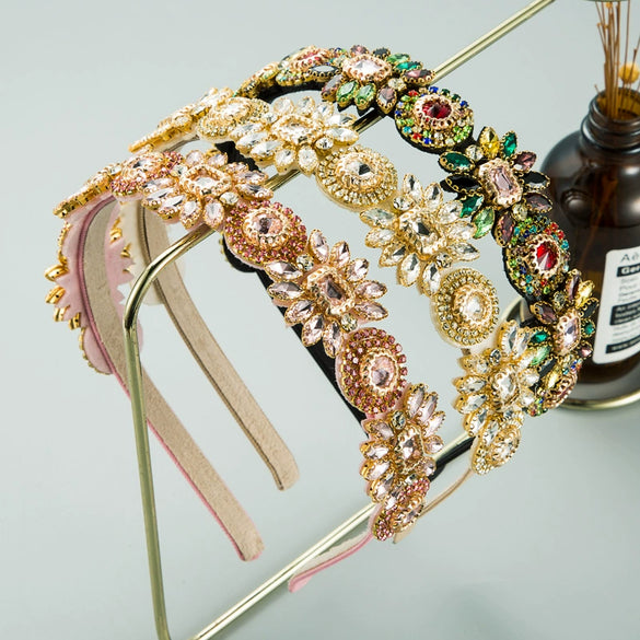 Fabric Hairband Inlaid With Glass Diamond Flower Fashion Ol Style Women's Hair Accessory