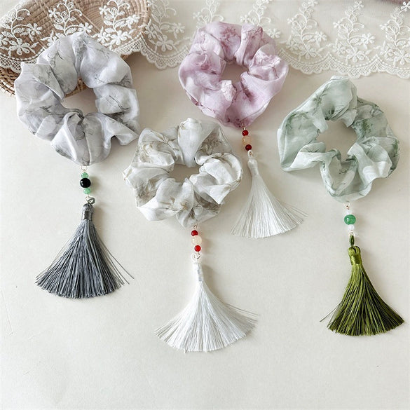 Fabric Handmade Hair Ring With Floral Pattern