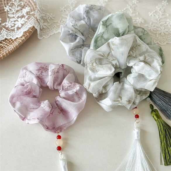 Fabric Handmade Hair Ring With Floral Pattern