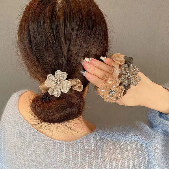 Fabric Handmade High Elastic Hair Band With Plants Flowers Style