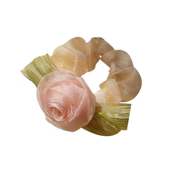 Fabric Handmade Rose Flower Girls' Hair Rope Ponytail Hair Band