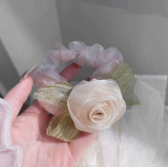 Fabric Handmade Rose Flower Girls' Hair Rope Ponytail Hair Band