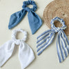 Fabric Handmade Striped Doublesided Bow Hair Tie For Women