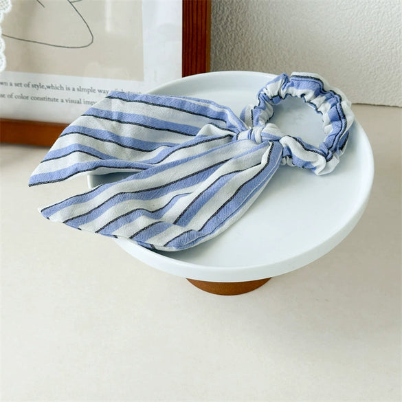 Fabric Handmade Striped Doublesided Bow Hair Tie For Women