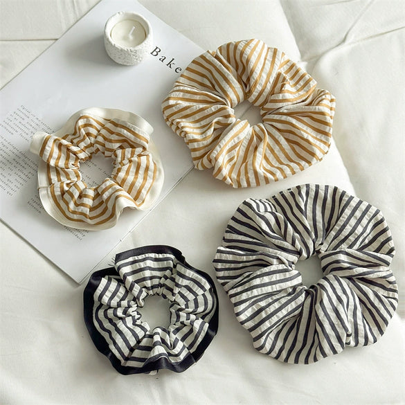 Fabric Handmade Striped Scrunchie Hair Accessory For Ponytail And Hair Bun