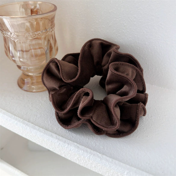 Fabric Handmade Velvet Hair Ring With Large Bowel Shape And Solid Color High Elasticity And Elegant Style