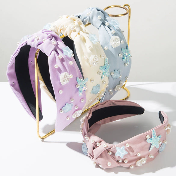 Fabric Headband Set With Pearls For Women Hair Accessories Knot Style
