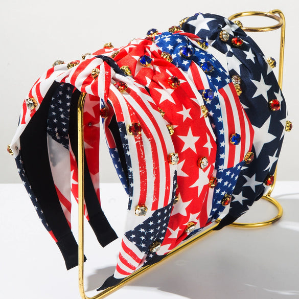 Fabric Headband With Diamond Fivepointed Star And Striped Pattern Women's Hair Accessories