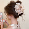 Fabric Mesh Rose Imitation Pearl Handmade Hair Clip For Women High Grade Sense Back Of The Head Shark Clip All Match Grab Hair Accessories