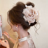 Fabric Mesh Rose Imitation Pearl Handmade Hair Clip For Women High Grade Sense Back Of The Head Shark Clip All Match Grab Hair Accessories