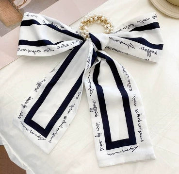 Fabric Pearl Hair Band Ribbon Silk Scarf Style Ponytail Hair Tie Knitted High Elasticity Hair Accessory For Women