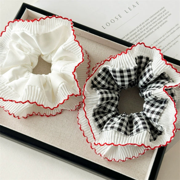 Fabric Red Plaid Intestine Hair Band For Women High Elasticity Seiko Design