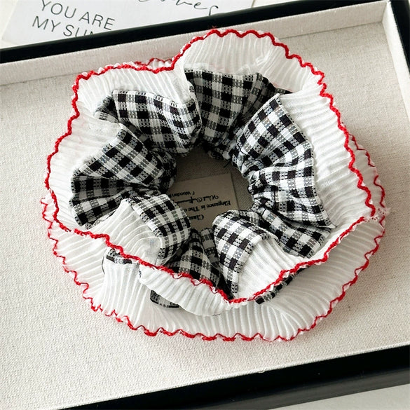 Fabric Red Plaid Intestine Hair Band For Women High Elasticity Seiko Design