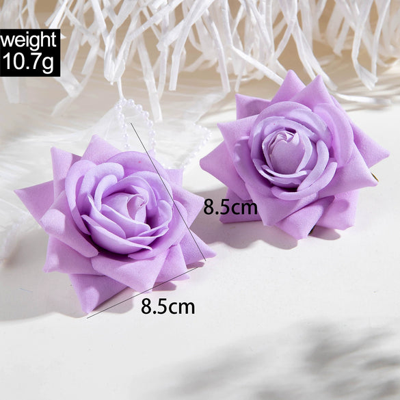 Fabric Sunflower Rose Flower Earrings For Women