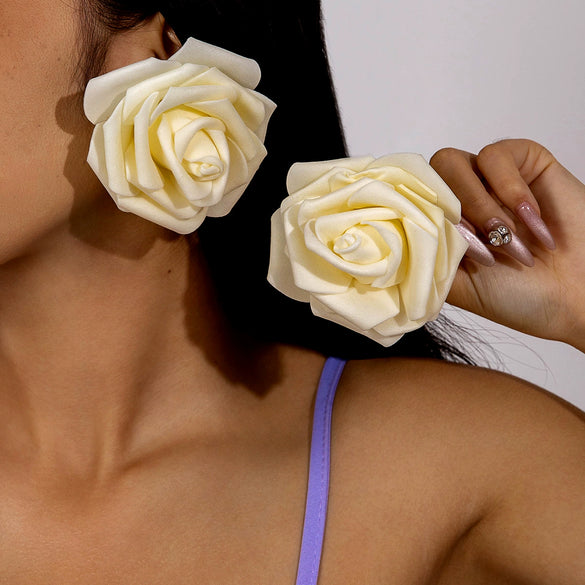 Fabric Sunflower Rose Flower Earrings For Women