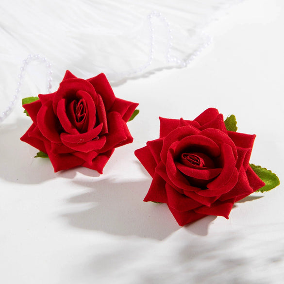 Fabric Sunflower Rose Flower Earrings For Women