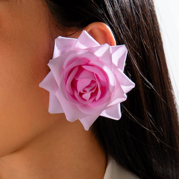 Fabric Sunflower Rose Flower Earrings For Women
