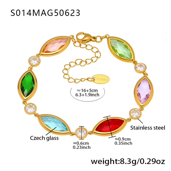 Faceted Czech Glass Anklet Stainless Steel 18K Gold Plated Geometric Women's Foot Jewelry