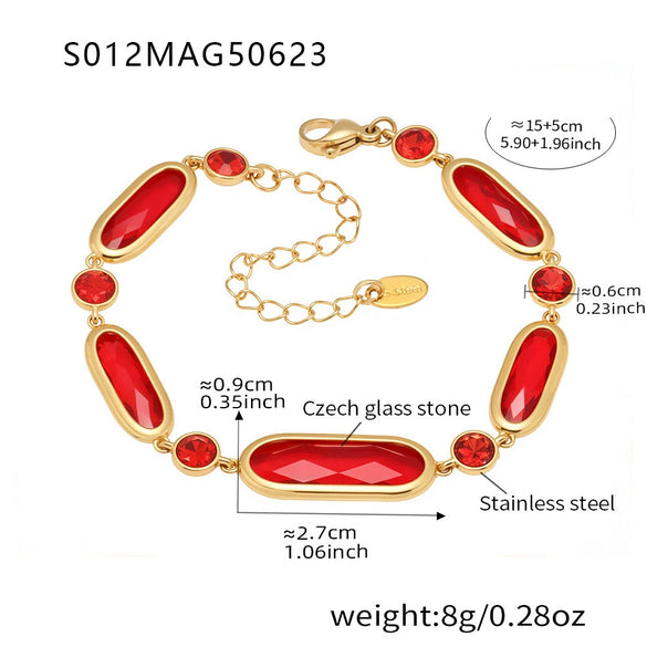 Faceted Czech Glass Anklet Stainless Steel 18K Gold Plated Geometric Women's Foot Jewelry