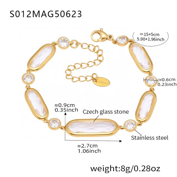Faceted Czech Glass Anklet Stainless Steel 18K Gold Plated Geometric Women's Foot Jewelry