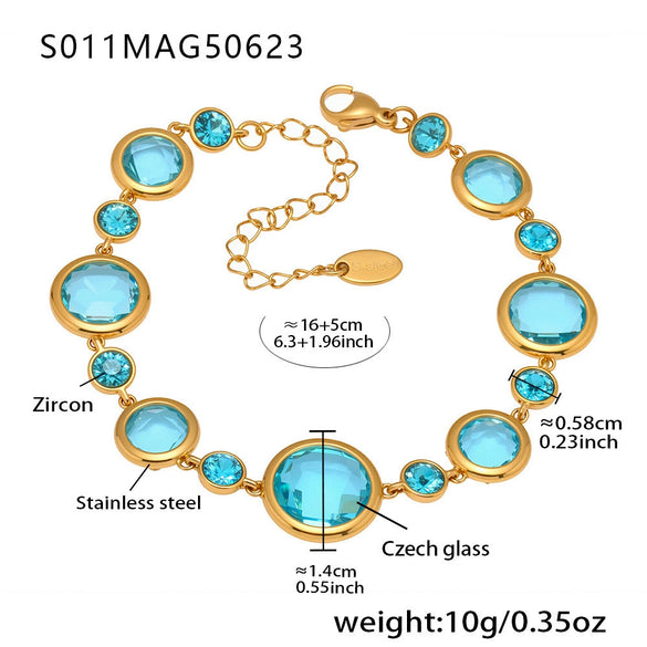 Faceted Czech Glass Anklet Stainless Steel 18K Gold Plated Geometric Women's Foot Jewelry