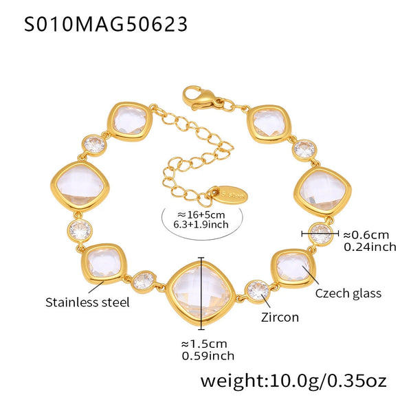 Faceted Czech Glass Anklet Stainless Steel 18K Gold Plated Geometric Women's Foot Jewelry