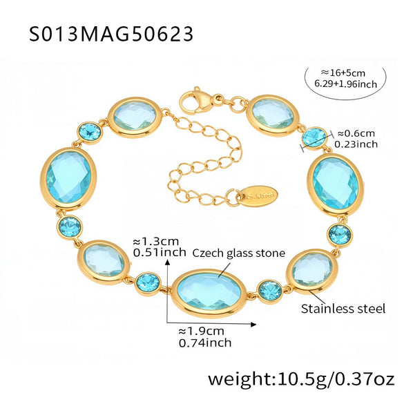 Faceted Czech Glass Anklet Stainless Steel 18K Gold Plated Geometric Women's Foot Jewelry