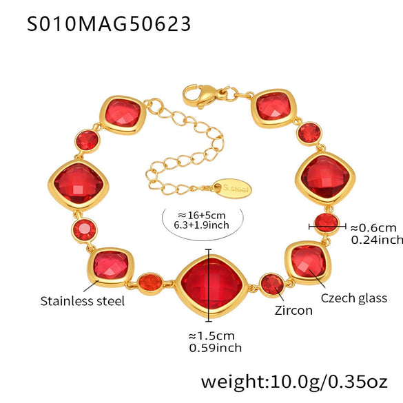Faceted Czech Glass Anklet Stainless Steel 18K Gold Plated Geometric Women's Foot Jewelry