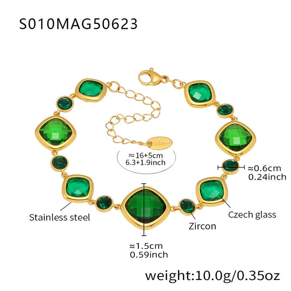 Faceted Czech Glass Anklet Stainless Steel 18K Gold Plated Geometric Women's Foot Jewelry