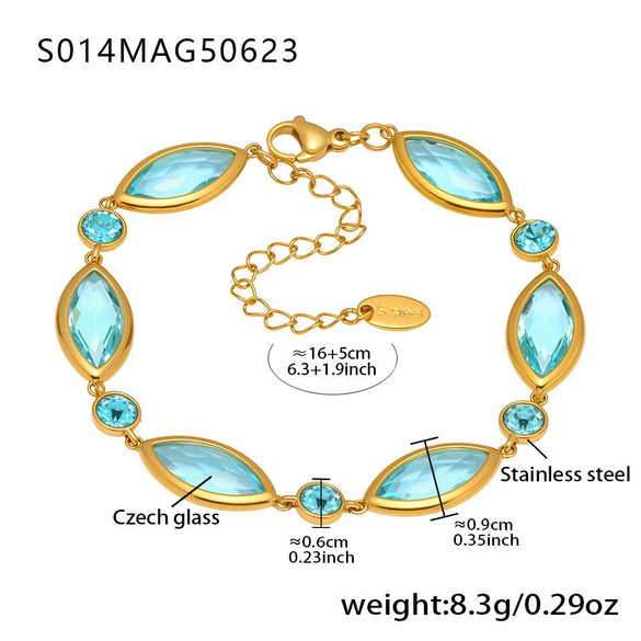 Faceted Czech Glass Anklet Stainless Steel 18K Gold Plated Geometric Women's Foot Jewelry