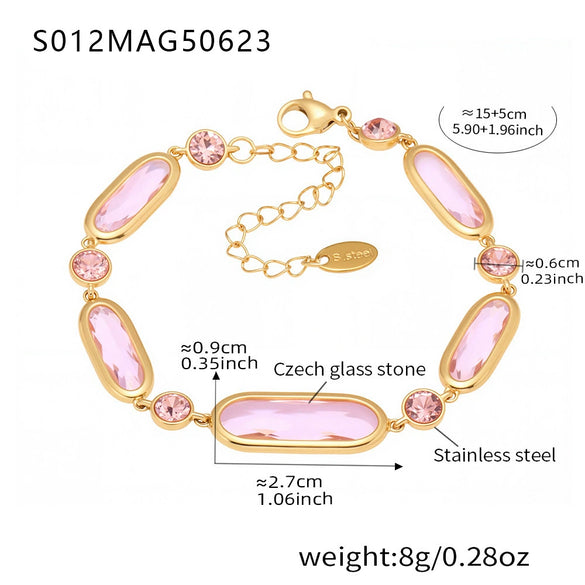 Faceted Czech Glass Anklet Stainless Steel 18K Gold Plated Geometric Women's Foot Jewelry