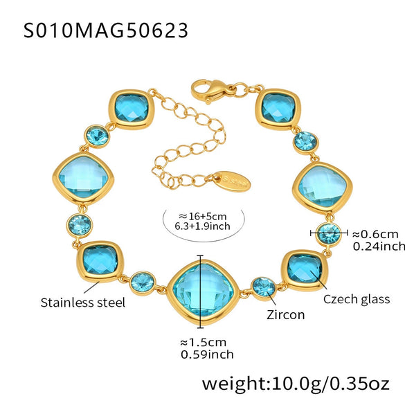 Faceted Czech Glass Anklet Stainless Steel 18K Gold Plated Geometric Women's Foot Jewelry
