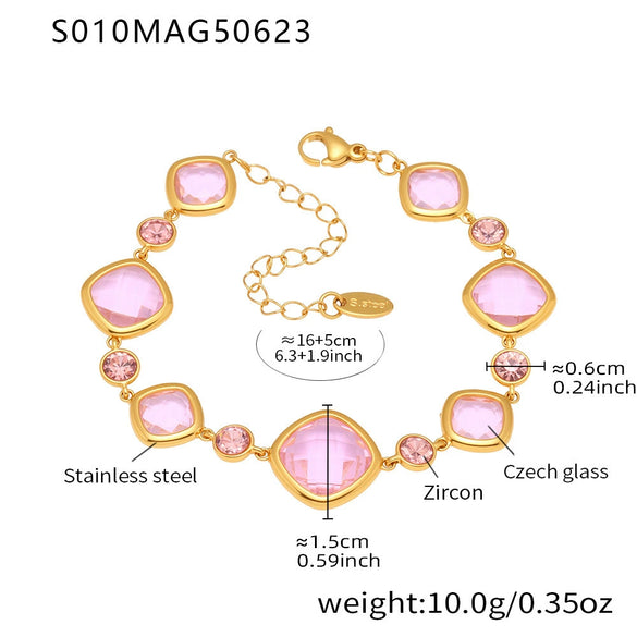Faceted Czech Glass Anklet Stainless Steel 18K Gold Plated Geometric Women's Foot Jewelry