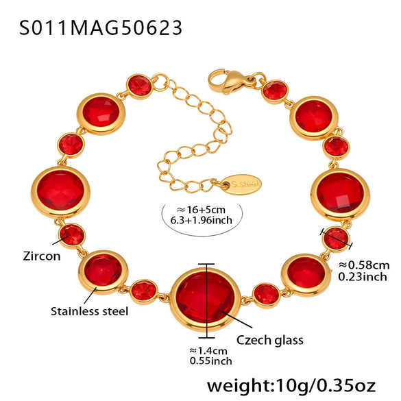 Faceted Czech Glass Anklet Stainless Steel 18K Gold Plated Geometric Women's Foot Jewelry