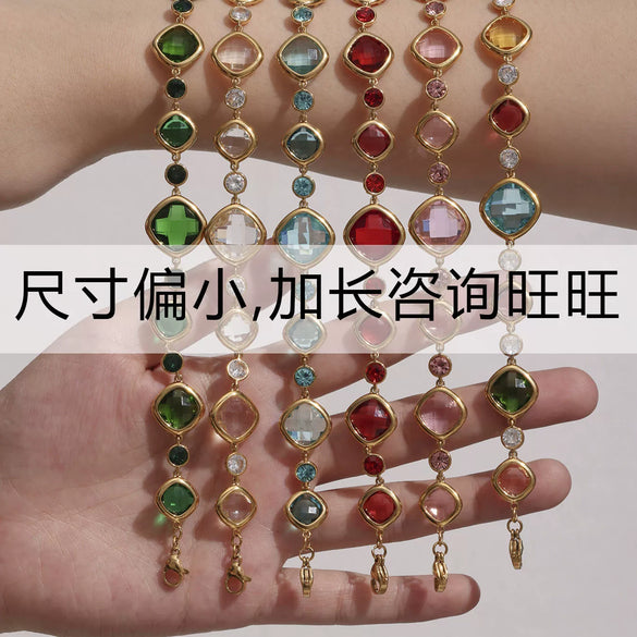 Faceted Czech Glass Anklet Stainless Steel 18K Gold Plated Geometric Women's Foot Jewelry