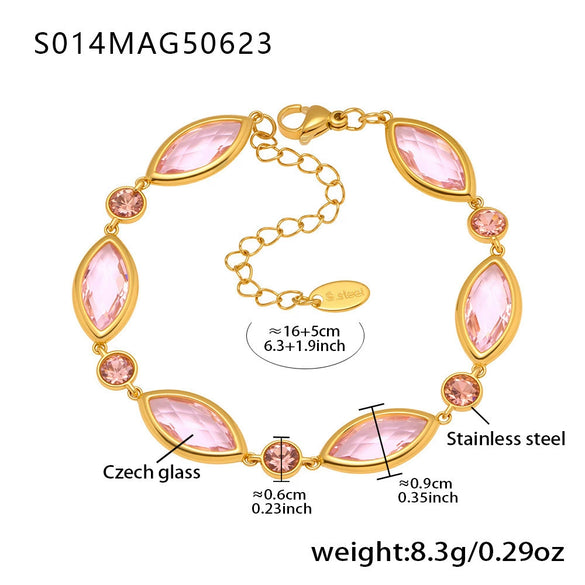 Faceted Czech Glass Anklet Stainless Steel 18K Gold Plated Geometric Women's Foot Jewelry
