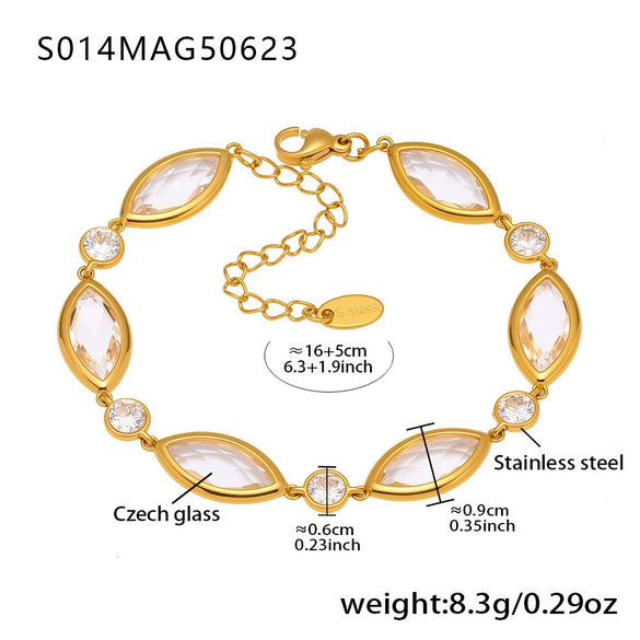 Faceted Czech Glass Anklet Stainless Steel 18K Gold Plated Geometric Women's Foot Jewelry
