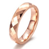 Faceted Geometric Tungsten Steel Couple Rings With Rose Gold Electroplated Finish Minimalist Unisex Jewelry