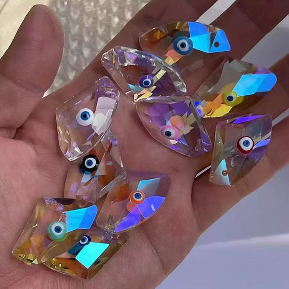 Faceted Glass Glazed Oil Dripping Eyes Pendant Jewelry Making Accessories