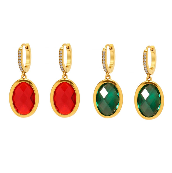 Faceted Oval Czech Glass Geometric Stainless Steel Electroplated Earrings For Women